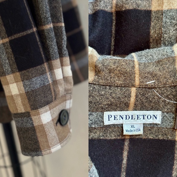 Pendleton shirt jacket plaid virgin wool womens black brown w pockets shacket - Picture 4 of 9